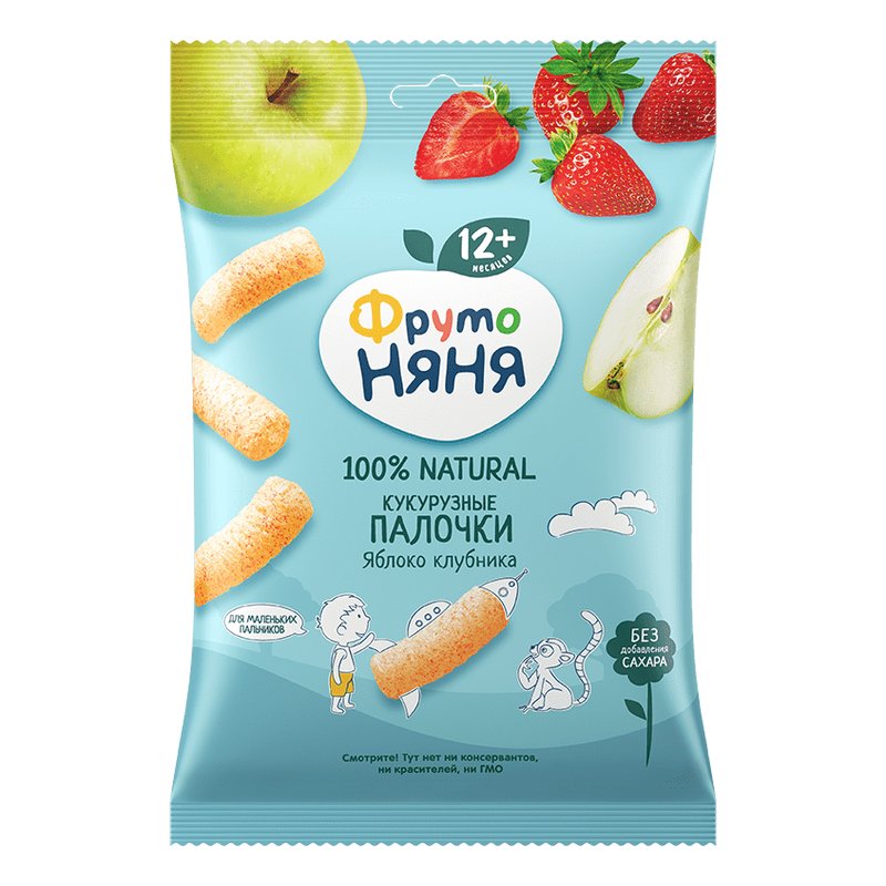 Палочки кукурузные Фруто-няня яблоко-клубника с 12мес 20г