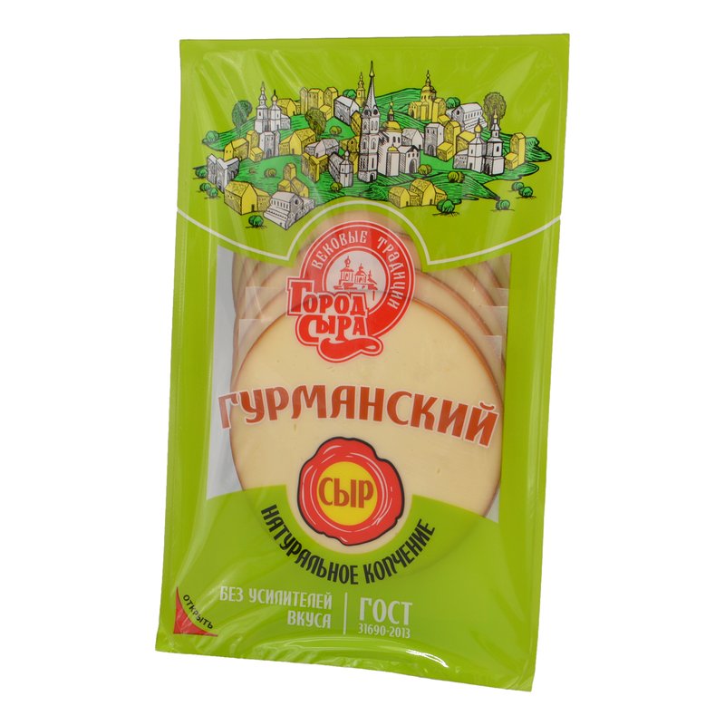 Сыр Город сыра Гурманский плавленый копченый 40% 150г нарезка