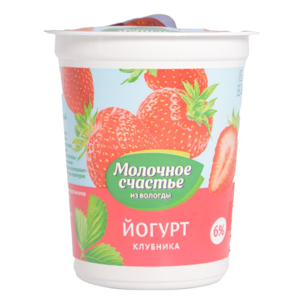 Йогурт Молочное счастье клубника 6% 200г п/стакан