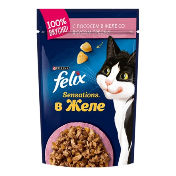 Корм для кошек Феликс Сенсейшен лосось в желе со вкусом трески 75г