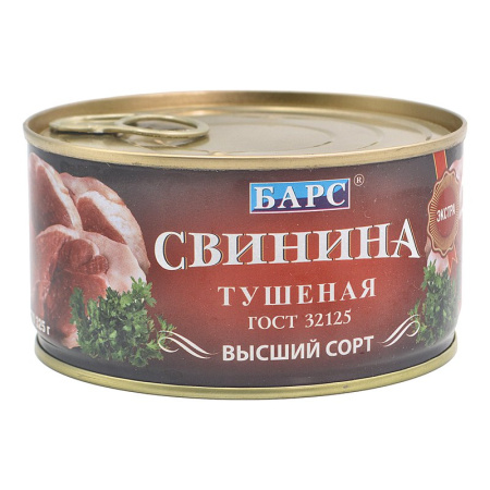 Свинина Барс тушеная Экстра ГОСТ в/с 325г ж/б ключ