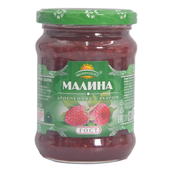 Малина Экопродукт дробленая с сахаром 320г ст/б