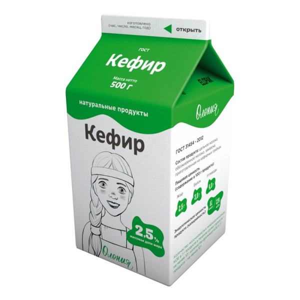 Кефир Олонецкий мк жир.2,5% 0,5кг т/п