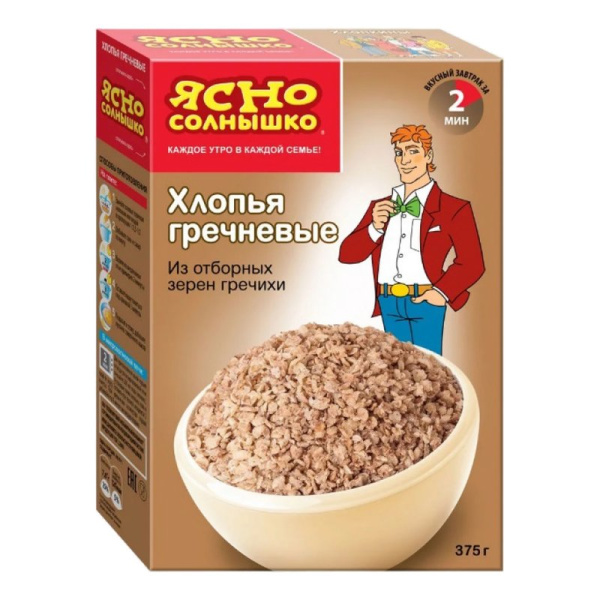 Хлопья Ясно солнышко гречневые 375г