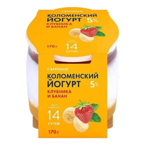 Йогурт Коломенский клубника и банан 5% 170г ст/б