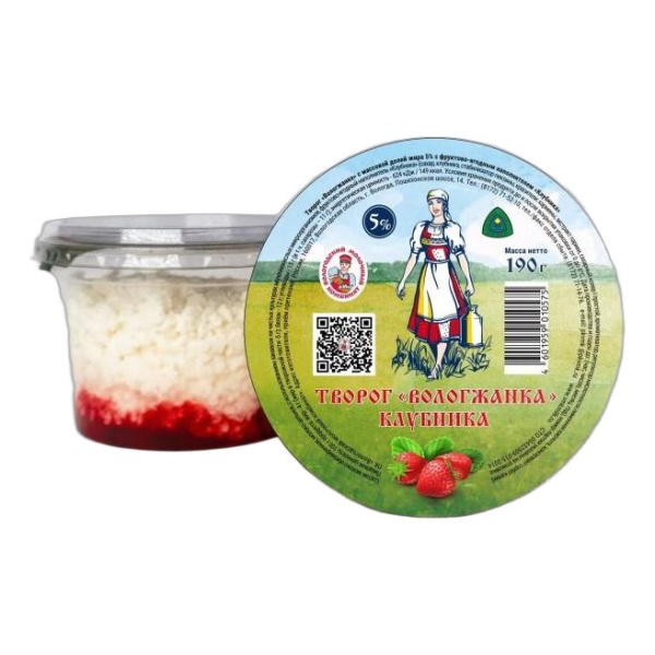 Творог Вологжанка клубника 5% 190г