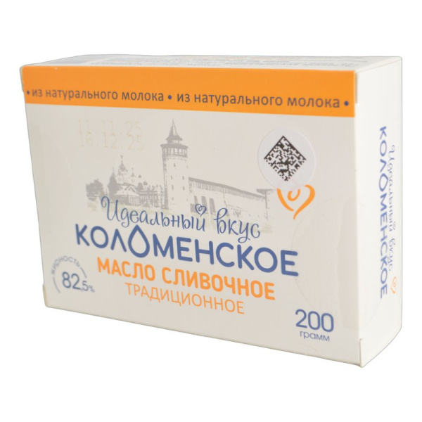 Масло Коломенское сладкосливочное несоленое 82,5% 200г