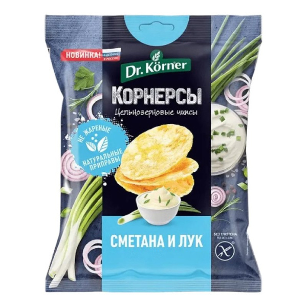 Корнерсы Dr.Korner цельнозерновые кукурузно-рисовые со сметаной и луком 50г