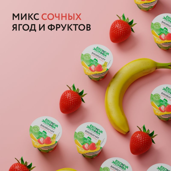 Биойогурт Эконива клубника-банан 2,8% 125г