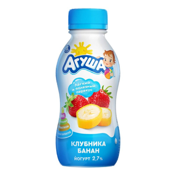 Йогурт Агуша клубника банан 2,7% 180г