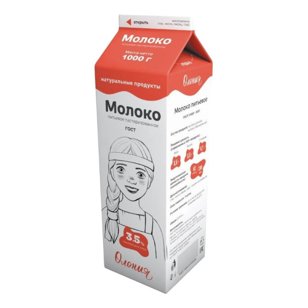 Молоко Олонецкий мк пастеризованное жир.3,5% т/р 1,0кг т/п