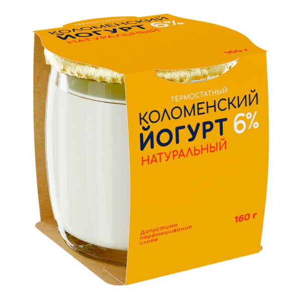 Йогурт Коломенский из сливок термостатный натуральный 6%160г