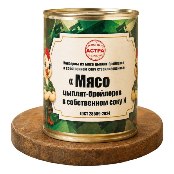 Мясо цыпленка МК Астра в собственном соку 338г ж/б