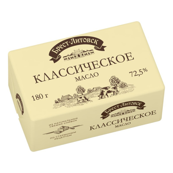 Масло Брест-Литовск классическое сладко-сливочное 72,5% 180г