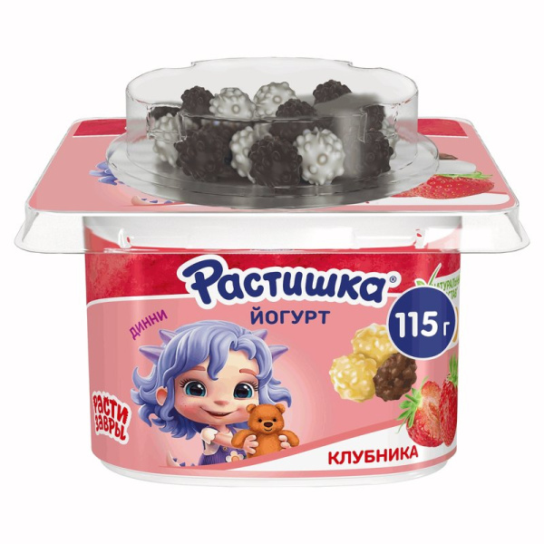 Йогурт Растишка с печеньем клубника с глазированным драже 3% 115г